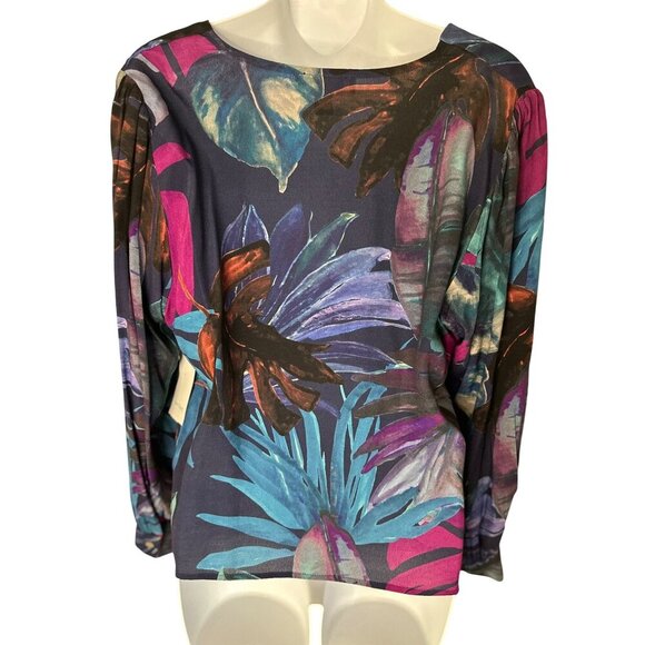 Karen Kane Womens Large Tropical Print Surplice Long Sleeve Blouse Top Multicolo - Picture 11 of 12